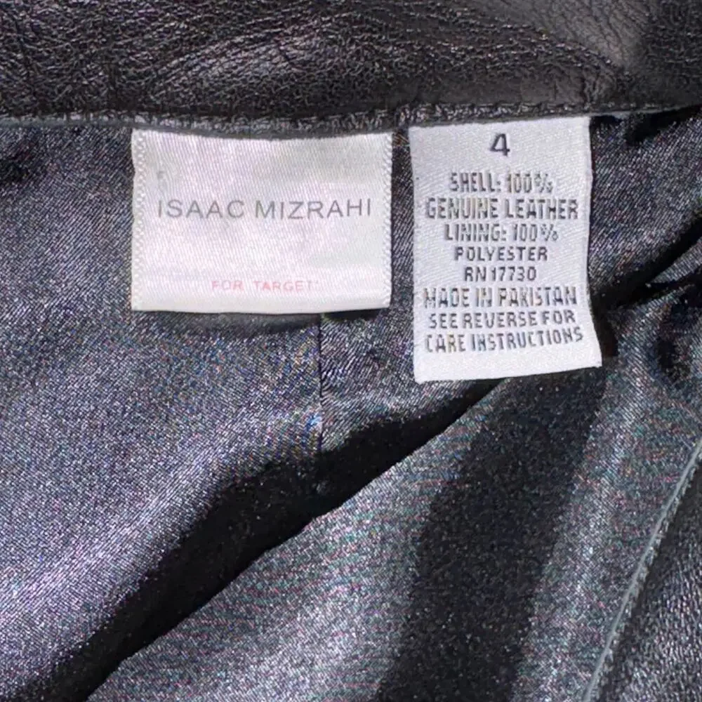 Isaac Mizrahi Black‎ Genuine Leather Mob Wife Punk Rock Skirt 4